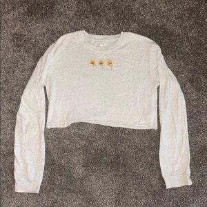 Harlow Gray Cropped Long Sleeve Sweatshirt With Floral Embroidery